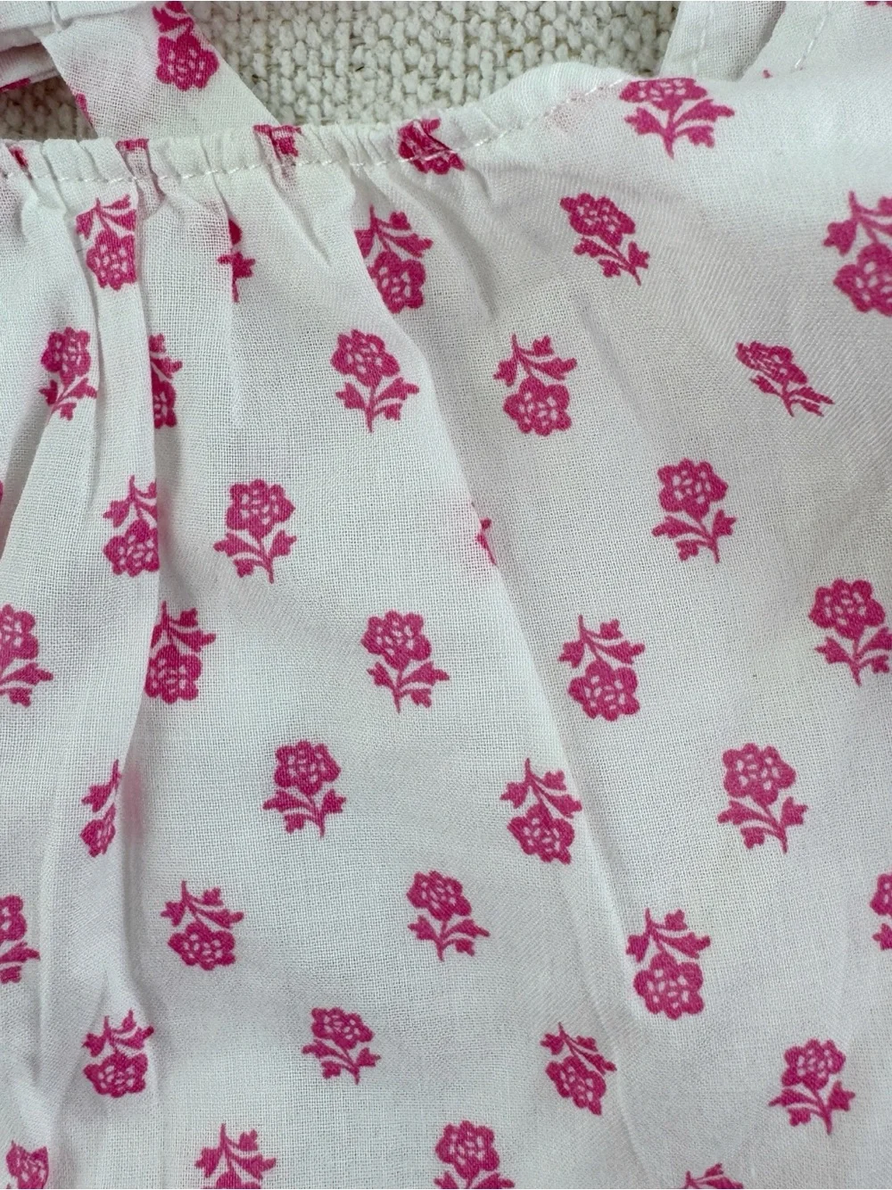 Janie and‎ Jack White Top with Pink Floral Print bow back puff sleeves baby girl